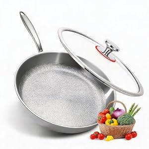 Ptacivow 9.4" Titanium Pans for Cooking Pure Healthy Titanium Frying Pan