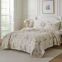 Laura Ashley - King Quilt Set, Reversible Cotton Bedding with Matching Shams, Lightweight Home Decor for All Seasons (Breezy Floral Pink/Green, King)