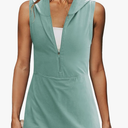 Nirovien Womens Tennis Dress with Shorts Hooded Sleeveless Workout Dress Half Zip Mini Dress with Pocket Size Large
