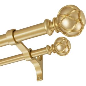 Double Curtain Rods 36-72”(3-6 Feet) for Windows, Fumlyate 1 Inch Diameter Front and 5/8 Inch Back Drapery Rod with Solid Aluminum Brackets, Heavy Duty Telescoping Dual Curtains Poles, Warm Gold