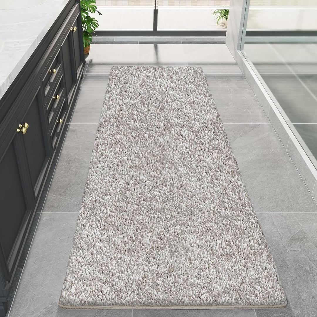 Beige Bathroom Rugs Runner Extra Long 59.1"x23.6"Large Bath Mat Plush Shaggy Microfiber Bath Rugs Non-Slip Absorbent Bath Mat Extra Soft & Thick Bath Rugs for Bathroom, Machine Washable