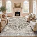 Washable Rug 9x12 Area Rugs: Boho Vintage Distressed Oriental Medallion Neutral Thin Large Rug Carpet for Living Room Bedroom Dining Room Home Office Decor - Brown Gray