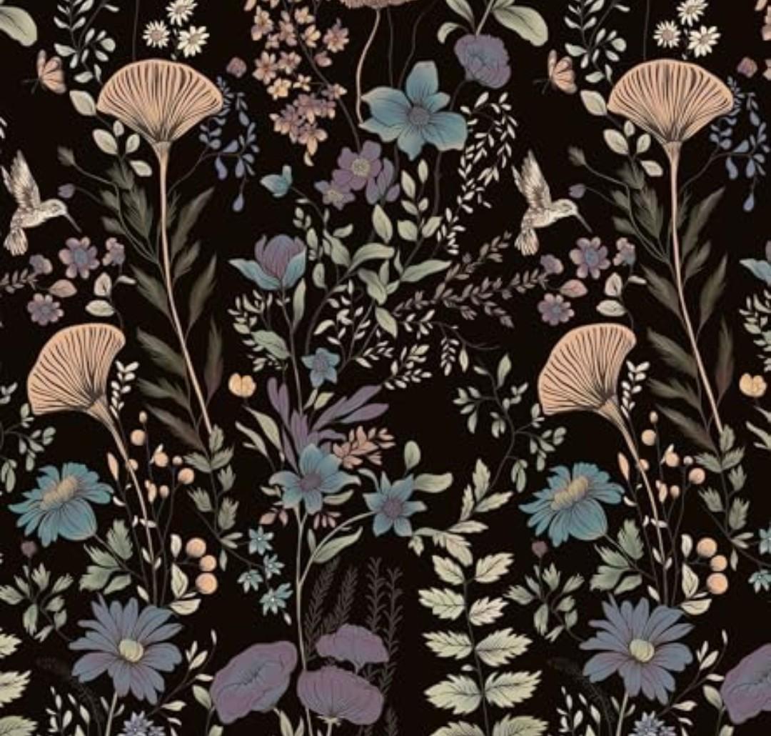 CiCiwind Black Floral Wallpaper Peel and Stick Dark Floral Wall Paper Vintage Removable Self Adhesive Contact Paper for Bedroom Bathroom Cabinets Decoration 78.7"×17.3" 2Pack
