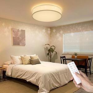 CASENKE Flush Mount Ceiling Light: 15'' LED Bedroom Light Fixture Dimmable with Fabric Shade - Remote and APP Control for Kitchen Dining Living Room