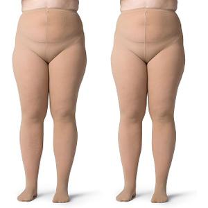 Silky Toes Plus Size Tights for Women Opaque Curvy Nylons Stockings 1-2 Pair Colored 1X 2X 3X 4X 5X 6X 7X (Natural - 2 Pairs, 42-46)