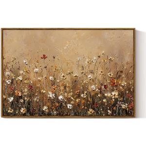 VIYYIEA Framed Canvas Wall Art Vintage Decor, Wall Decor for Living Room Bedroom Office Bathroom, Large Nature Landscape Flower Wildflower Oil Painting Prints, Home Decorations, 24x36inch