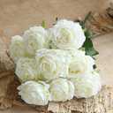 Artificial Yellow Rose Bouquet Silk Fake Flowers for Wedding Bridal Engagement Decor Valentine's Day Home(White)