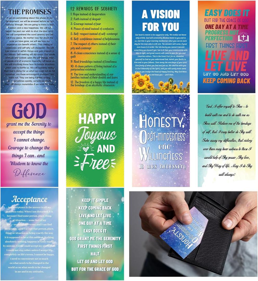 Motiskyy 200 Pcs AA Sobriety Anniversary Cards 2" x 3" Sobriety Gifts Bulk Recovery Encouragement Cards for Men Women Wallet Pocket Recognition Stationery, 10 Styles