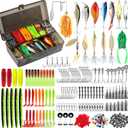 PLUSINNO Fishing Lures Fishing Tackle Box Fishing Gifts for Men, Bass, Trout Fishing Accessories Kit for Saltwater & Freshwater Fishing Gear Including Topwater Lures, Hooks, Spinnerbaits