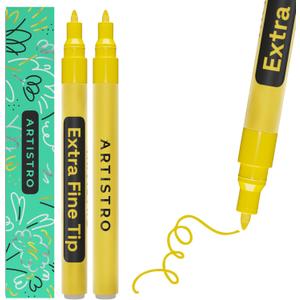 ARTISTRO 2 Yellow Acrylic Paint Markers - 0.7mm Extra Fine-Tip Paint Pens - Perfect for Crafting, Art Projects, & More