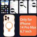 for iPhone 14 Pro Max Magnetic Case with Stand, Luxury Electroplating Shockproof Wave Curly Frame and Heart Pattern, Lens and Screen Edge Raised Protection for iPhone 14 Pro Max-White