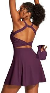 Heathyoga Easy Peasy Tennis Dresses for Women with Shorts Underneath and Bra Athletic Dress for Women Golf Workout Dress, M
