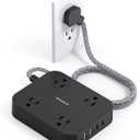 Black Flat Plug Extension Cord, HANYCONY 5ft Power Strip with 4 USB Ports(2 USB C), 4 Widely Outlets Extender, Wall Mount, Desk Charging Station for Office, School, Travel and Dorm Room Essentials