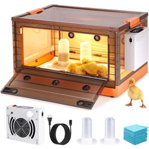 Chicken Brooder Box for Chicks with Chicken Coop Heater, Smart Temperature Control Chicken Brooder Heater, Chick Brooder with Chicken Feeder and Waterer Set for Chicks (23.6" x 16.5" x 17.8")