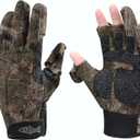 Riverruns Flexible Fishing Gloves Fleece Lining Windproof Ice Fishing Gloves Water-Repellent Touchscreen 3 Cut Fingers (Small, Autumn Forest)