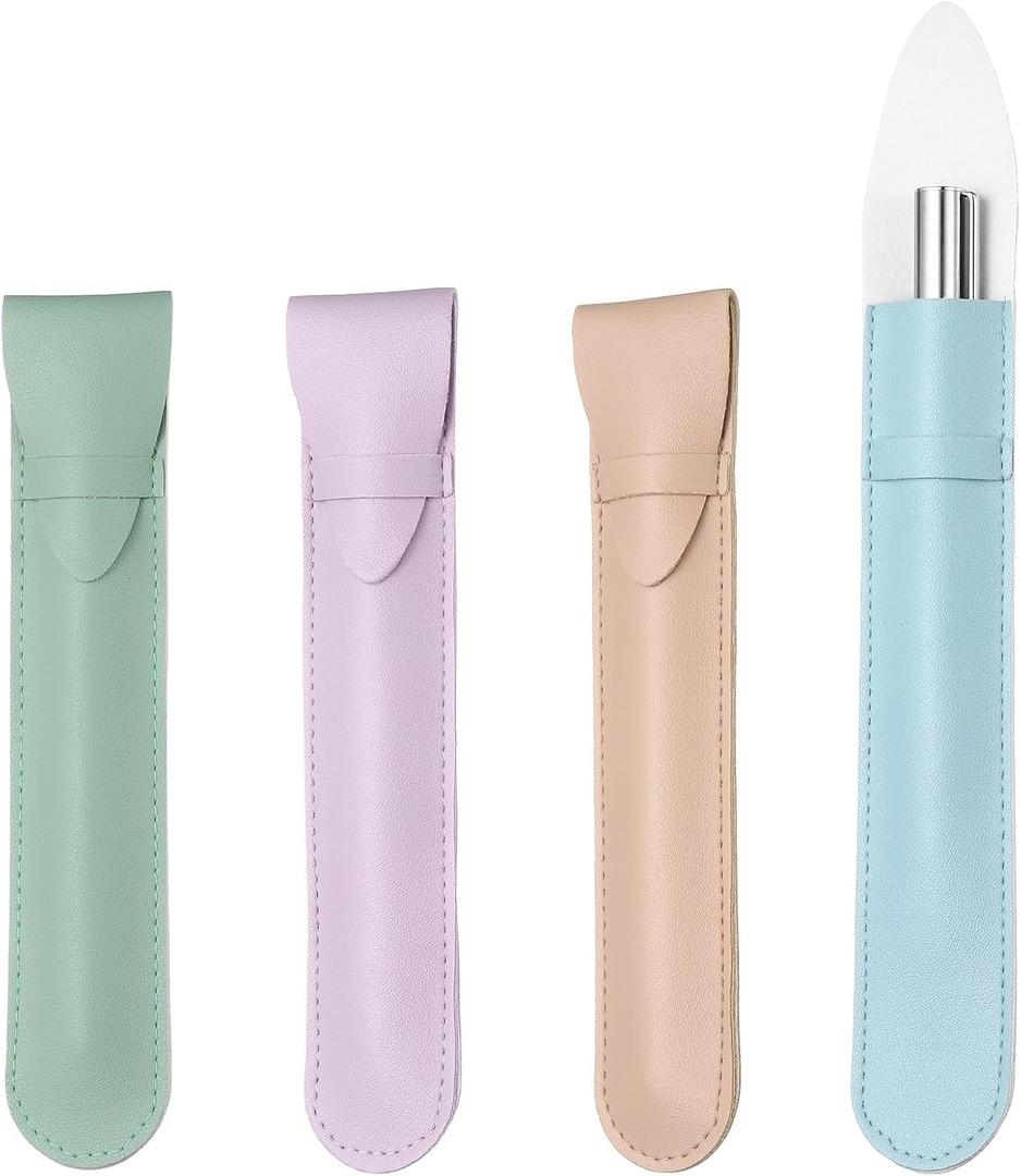 PATIKIL 4Pcs Leather Pen Pouch Sleeve, Leather Fountain Pen Holder Case Protective Cover for Storing Ball Points Pencils Fountain Office Business Gifts, Pink/Purple/Light Green/Light Blue