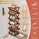 Comeon Bamboo Shoe Rack, Foldable Vertical Shoe Rack for Front Door Entrance Narrow Shoe Organizer Small Shoe Shelf for Entryway Shoe Storage Closet Multi-Tier (Brown Colors,4 Layers)