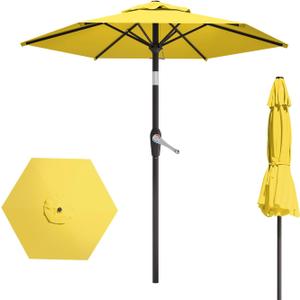 7.5FT Patio Umbrella Table Market Umbrella w/Tilt and Crank Heavy-Duty Round Outdoor Umbrellas for Garden, Deck, Backyard, Pool and Beach, Yellow