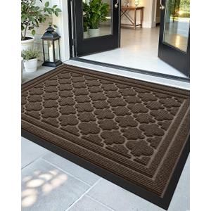 Color&Geometry Large Front Door Mat Outside Entrance, Heavy Duty Non Slip Low Profile Doormat for Entryway, Trap Dirt and Moisture Welcome Mats All-Weather, Easy Clean, Patio, Garage, 36"x60" Brown
