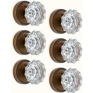 Asidrama 6 Pack Privacy Antique Brass Crystal Door Knob with Lock, Vintage Antique Brass Glass Door Knobs Interior for Bedroom or Bathroom, Heavy Duty for Left Right Sided Doors