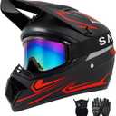SPARK DOT Approved Youth Motocross Helmet Kids Dirt Bike Helmets - Full Face, Lightweight & Breathable for Off-Road E-Bike BMX MX ATV (with Gloves Goggles Mask) 4Pcs Set, Black Red, Small(55-56cm)
