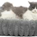 Small Cat Beds for Indoor Cats Washable Furry Kitten Beds with Sides,Rectangle Orthopedic Soft Calming Comfy Sleeping Extra Small Pet Beds for Cats Dogs Puppy,18x14x4 Inch,Warm Grey