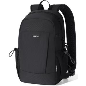 ECOHUB Mini Anti-Theft RFID Backpack for Women and Men, Water-Resistant, Lightweight Travel Daypack with iPad Sleeve, Key Holder, 9 Pockets, Daily Short Trips, Black