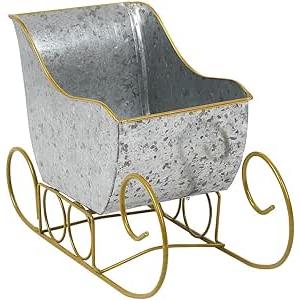 vensovo Christmas Galvanized Metal Sleigh Planter Decor - Rustic Farmhouse Xmas Tin Sleigh Centerpieces Ornaments for Gift Home Table Decoration