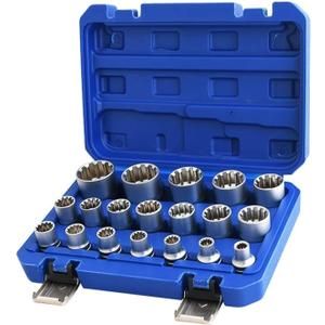 Qnkaa Spline Socket Set 1/2" Drive Universal Metric 8-32mm 12-point Cr-V Socket Set 19pcs