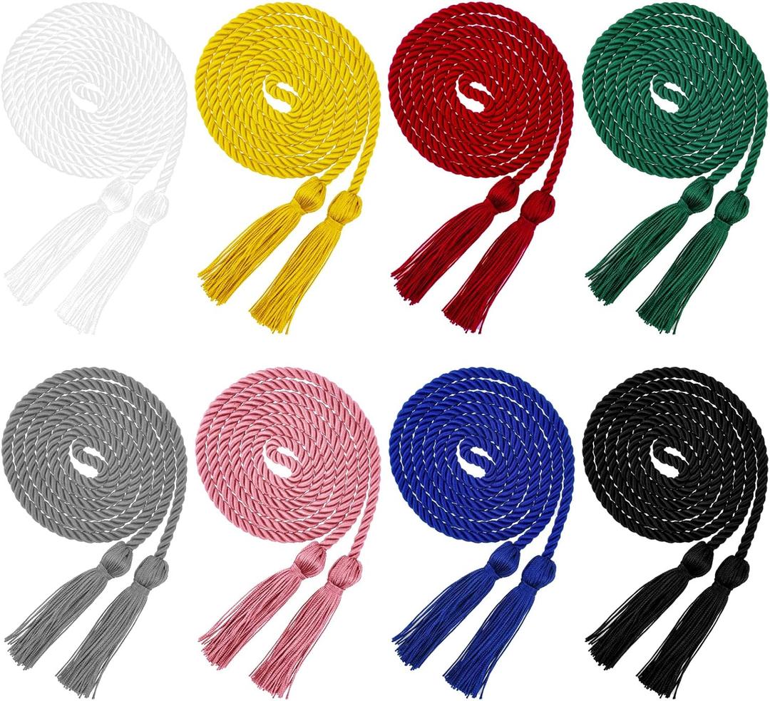 HOVEOX 8 Pieces Graduation Honor Cords Graduation Tassel Honor Cord Graduation Cords Bulk Honor Cords for Graduation Students (Black, Blue, Green, Red, Yellow, White, Gray, Pink)