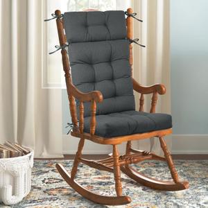 Rocking Chair Cushions Indoor High Back Set - Sackcloth Fabric, High-Density Sponge, Durable Comfort Non-Slip Bottom Tufted Seat Pads with Ties, SackclothDeep Gray, 52x19x4 inch