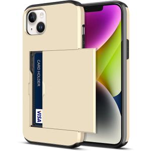 Jiunai for iPhone 14 Case Card Holder Wallet CC IDs License Access Card Slot Minimalist Dual Layer Hybrid Bumper Anti Scratch Protective Pocket Phone Cases for iPhone 14 6.1'' 5G 2022 Men Women Gold
