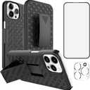 Ailiber Compatible with iPhone 15 Pro Max Case, iPhone 15 Pro Max Holster Case with Camera Lens&Screen Protector, Swivel Belt Clip Kickstand Holder, Slim Full Body Shockproof Phone Cover-Black