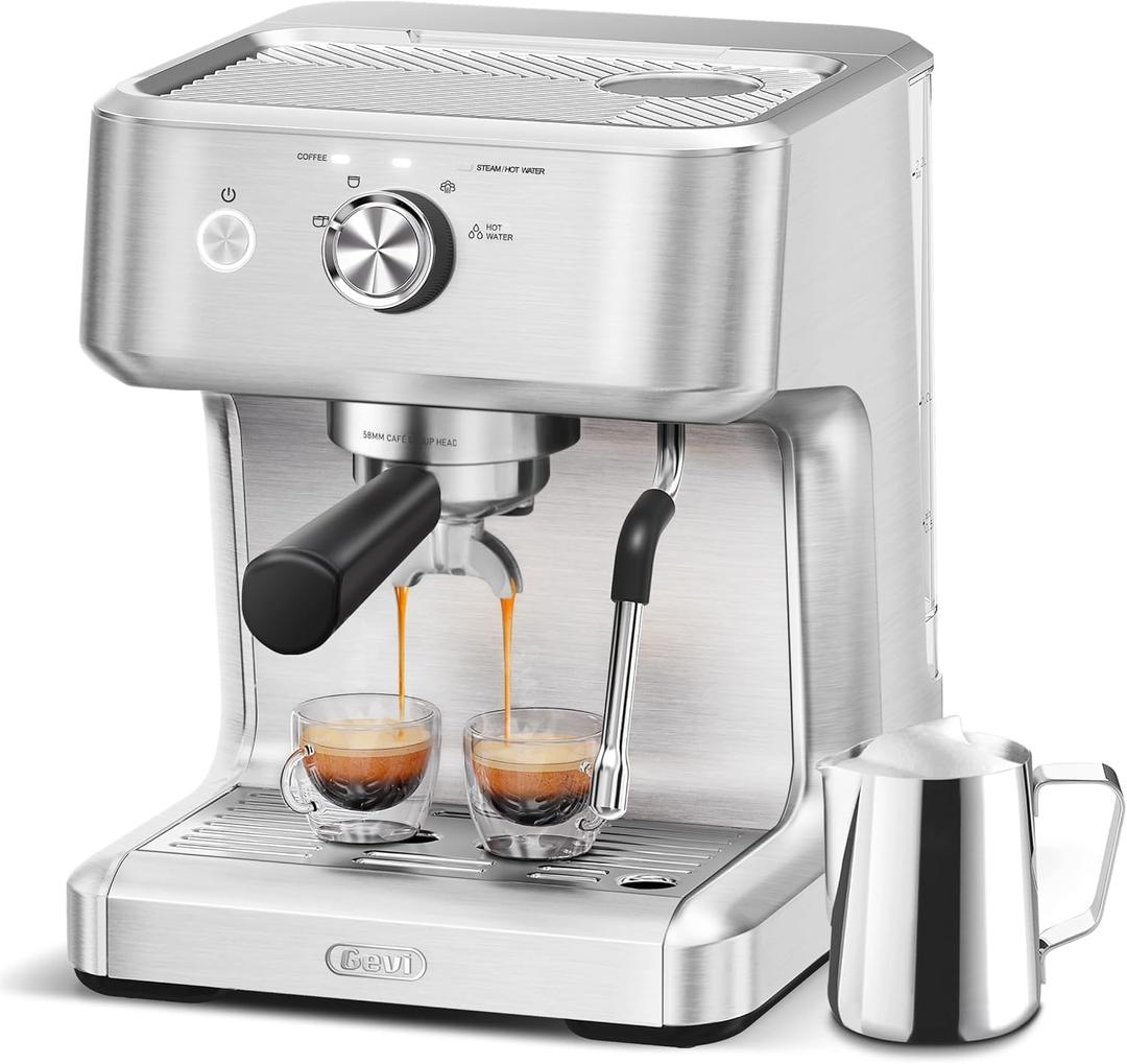 Gevi 58mm Commercial Grade Espresso Machine with PID Temp Control, Adjustable Shot/Temp, Powerful Steam Wand & Barista Kit - Ideal for Home & Caf (EzBru 1000)