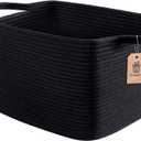 Goodpick Woven Storage Baskets for Organizing, Cotton Rope Organizer for Living Room Bedroom, Black Laundry Basket with Handles, Stylish Gift Baskets for Baby Boys, 13"x10"x9"