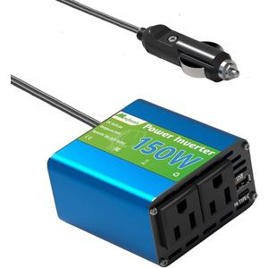150W Power Inverter - Converter Vehicle Adapter Plug Outlet 12v to 110v, Car Plug Adapter with 2 AC Outlets, for Vehicles, Cigarette Lighter Outlet for Phone/Laptop