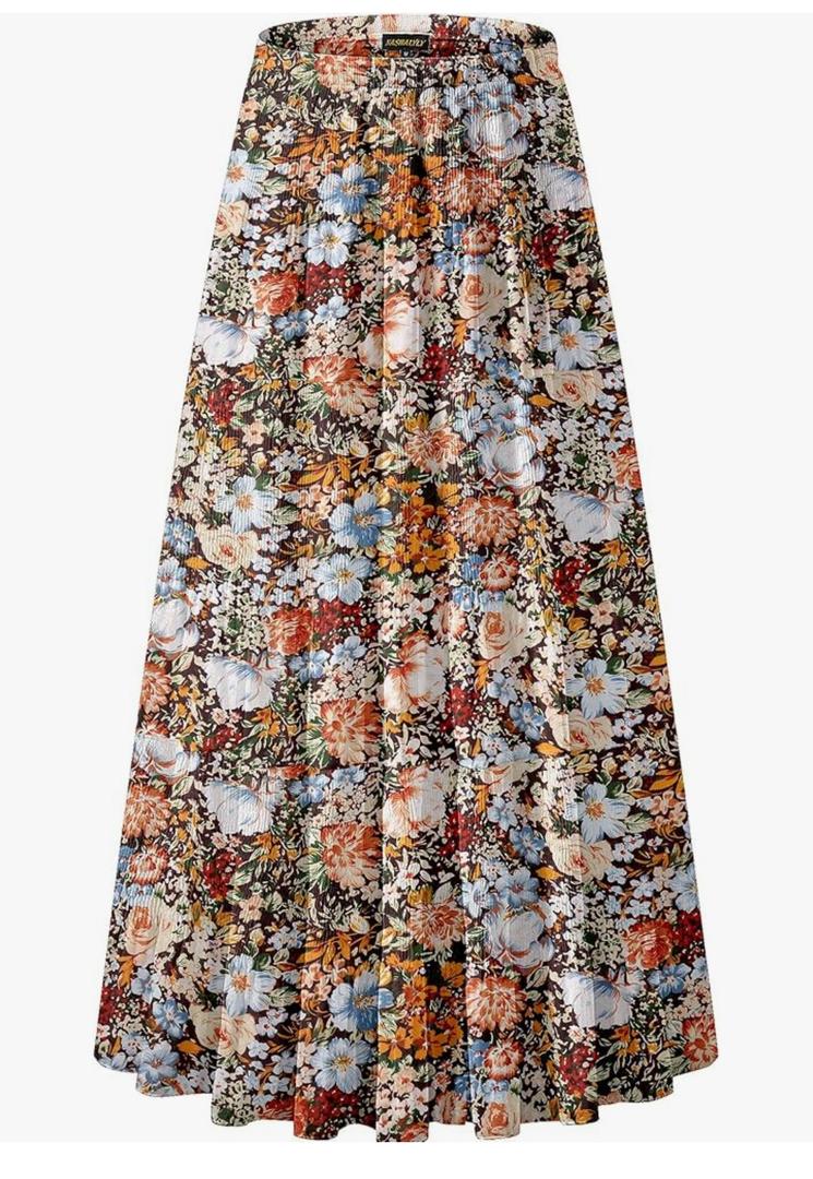 Women's Chiffon Elastic High Waist Pleated A-Line Flared Maxi Skirts, Size: M