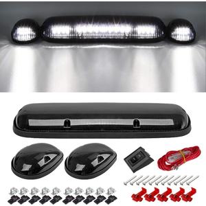 Partsam 3pcs Smoke Cover Lens White 30 LED Cab Marker Roof Running Top Lights Assembly + Wire Pack Compatible with Silverado/Sierra 1500 1500HD 2500 2500HD 3500 2002-2007 Truck (Smoke Lens/White Light)