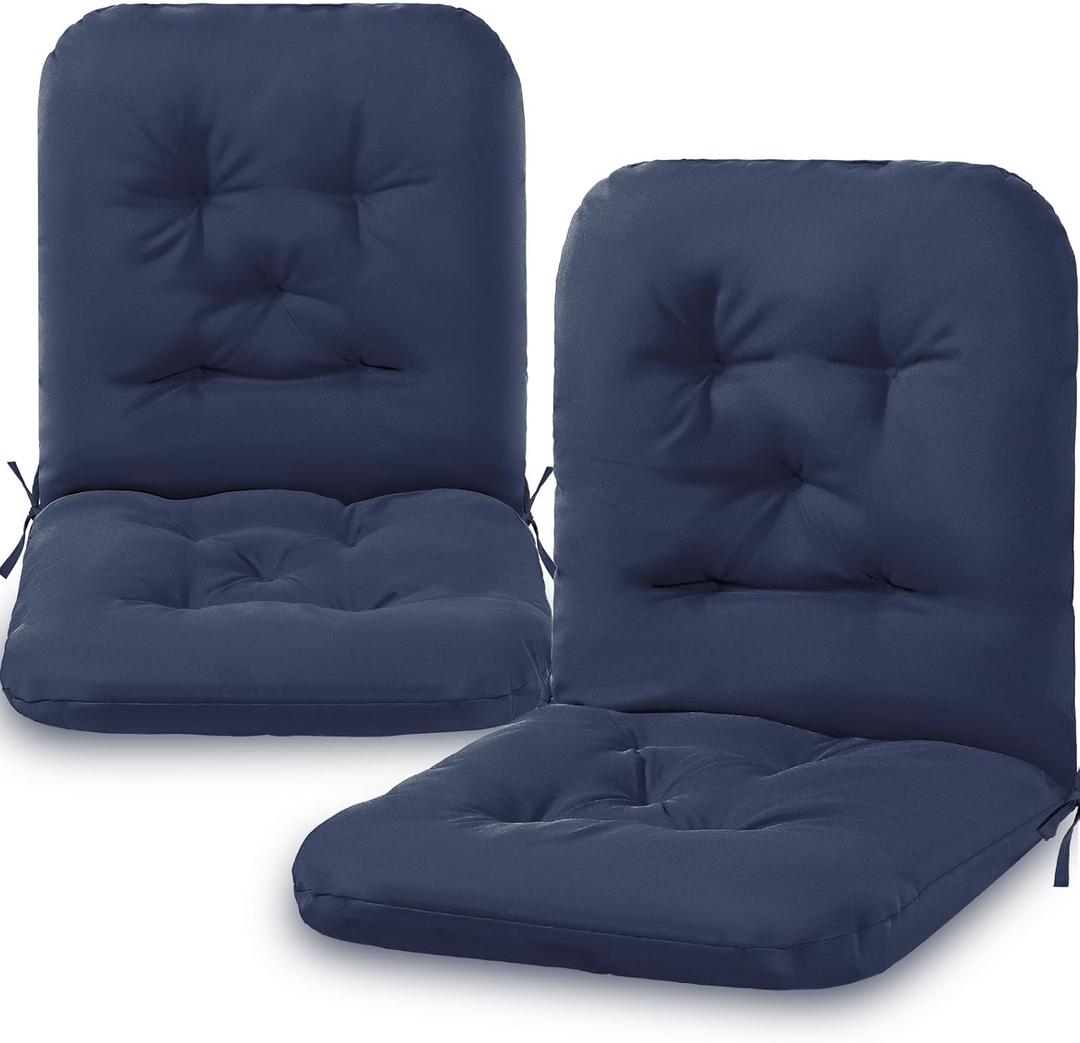 Chunful Back Chair Cushion Outdoor Indoor Tufted Seat/Back Patio Seating Cushions Waterproof Weather Resistant Patio Rocking Pads for Outdoor(Navy Blue,2 Pcs)
