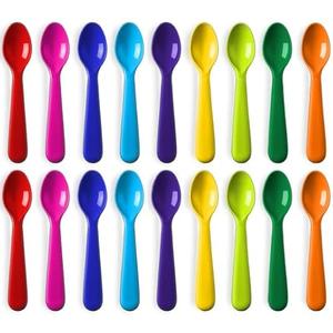 PLASKIDY Plastic Kids Spoons Set of 18 -Toddler Spoons BPA Free/Dishwasher Safe Reusable Children's Spoon Set - Brightly Colored Toddler Cutlery Flatware Set
