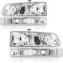 Headlight Assembly Compatible with 1998 1999 2000 2001 2002 2003 2004 2005 Chevy Blazer Headlights, 98-04 Chevy S10 Pickup Headlamp w/Bumper Lights 4Pcs, Chrome Housing Clear Corner