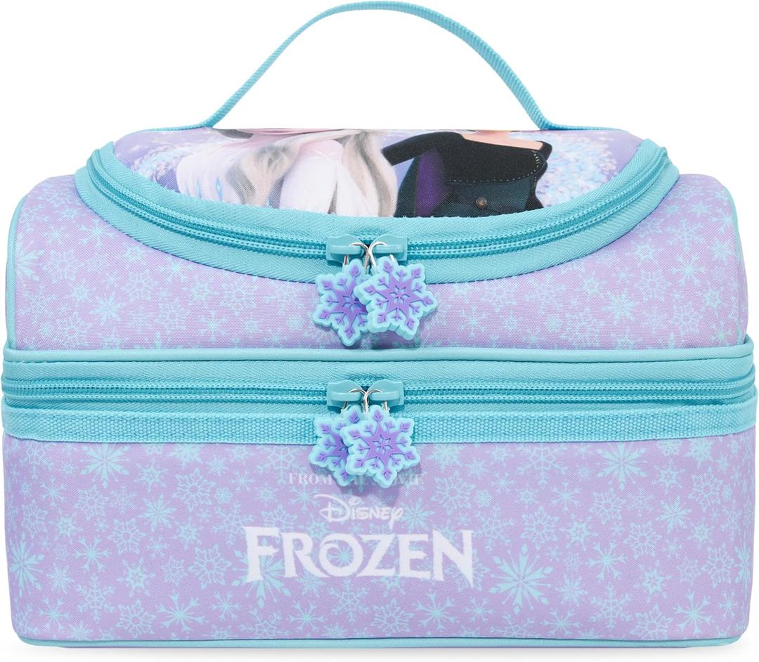 Get Trend Disney Frozen Girls Reusable Insulated Lunch Bag, Lightweight 3L Cooler Bag, Dual Compartment with Handle, Fits Kids Lunch Box for School, Picnic, Elsa Anna Gifts for Girls (Purple Frozen)