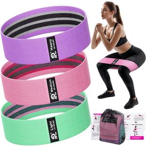 Booty & Resistance Bands 3 Level Non-Slip Fabric Exercise Bands for Legs & Glutes, Women & Men, Squats, Hip Thigh Training, Yoga, Pilates, Home Workout