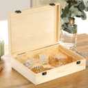Frcctre 2 Pack 12" x 9" x 3" Unfinished Wooden Box, Natural Unfinished Pine Wood Decorative Box Wooden Gift Box Memory Box with Hinged Lid and Front Clasp for DIY Art Craft and Home Storage