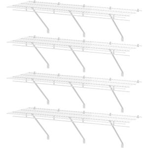 HAUSHOF Closet Shelves Wall Mounted 4-Pack, 4ft x 16in White Metal Wire Shelving for Laundry Room, Closet, Basement Organization and Storage