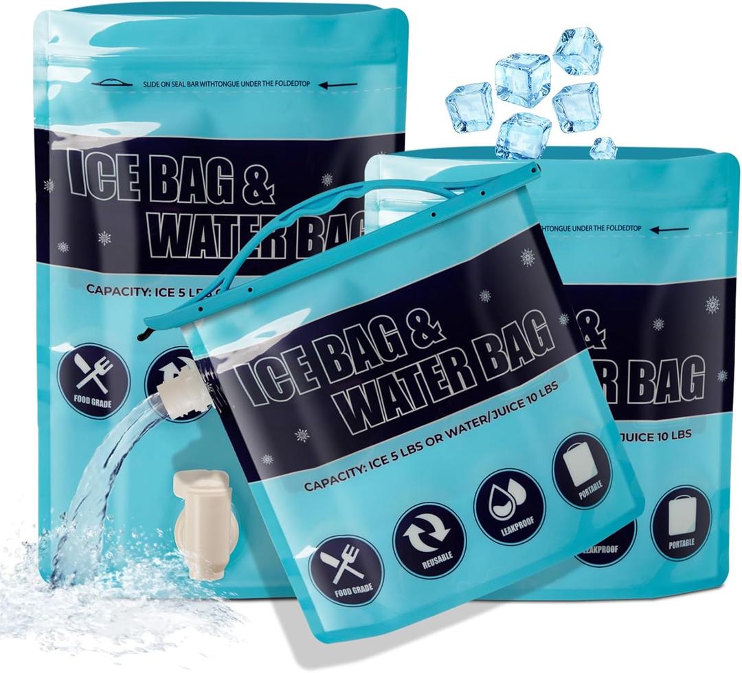 Reusable Ice Bags for Coolers, 3 Pack 2.5lb & 5lb Ice Cube Bag & Water Bag, Long Lasting Cold Dry Freezer Packs Provide Chilled Water for Camping Hiking Fishing