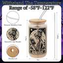 Skeleton Reader Halloween Glass Cup, Cute Halloween Spooky Gifts for Book Lovers, 16 oz Iced Coffee Tumbler Cup with Lid Straw, Book Themed Bookish Reading Gifts for Women Librarian Reader