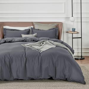 Bedsure Duvet Cover King Size - Soft Double Brushed Bedding Set for Kids & Adults, Zipper Closure, 3 Pieces, Includes 1 Duvet Cover (104"x90") & 2 Pillow Shams, NO Comforter, Dark Grey