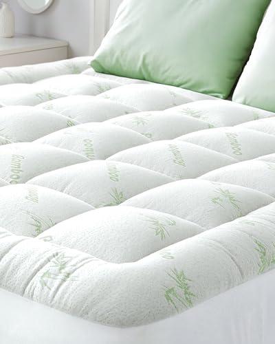 Ultra Soft Queen Size Mattress Topper - Viscose Made from Bamboo Pillow Top Mattress Pad for Back Pain Relief - Naturally Cooling for Hot Sleepers, Green 60 x 80 in