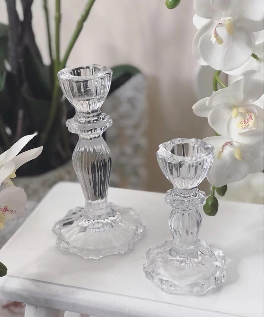 2pcs Vintage Clear Glass Tall Candle Holders Candlestick Holders Pillar Holders (Clear)